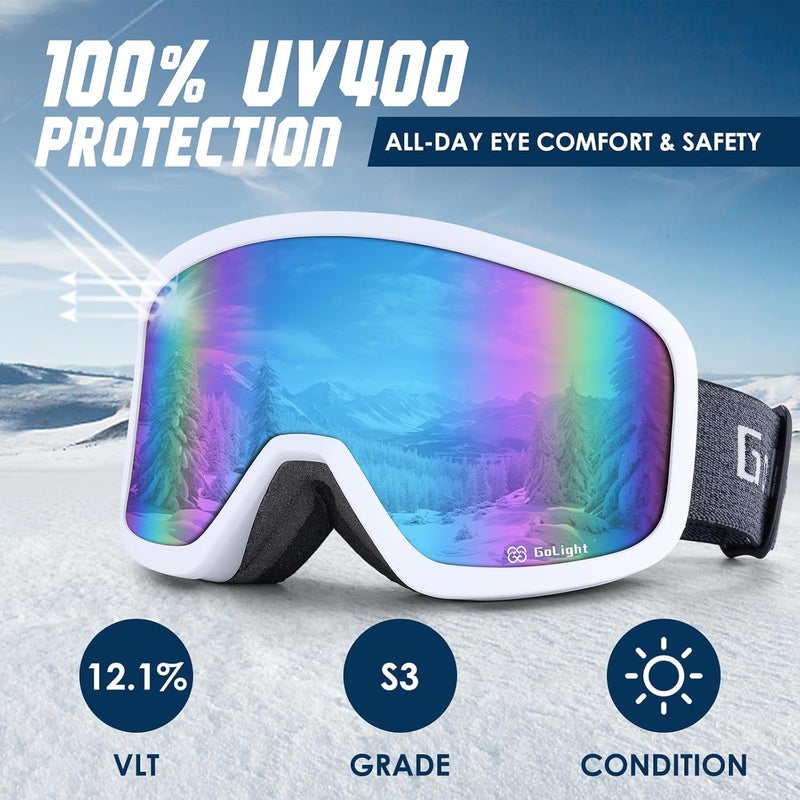 Golight Low Bridge Fit Ski Goggles – Asian Fit, Anti-Fog Double Lens, UV400 REVO Lens, Triple-Layer Foam for All-Day Skiing - Image 5